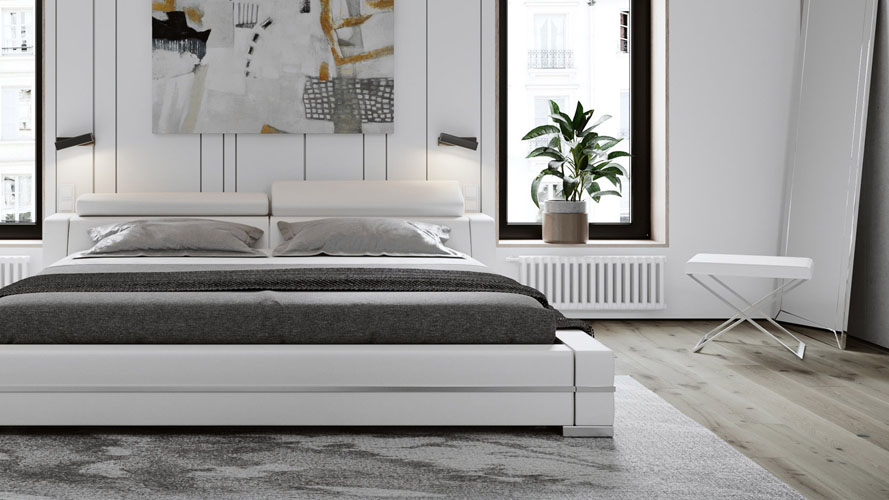 Adonis Leather Bed - White